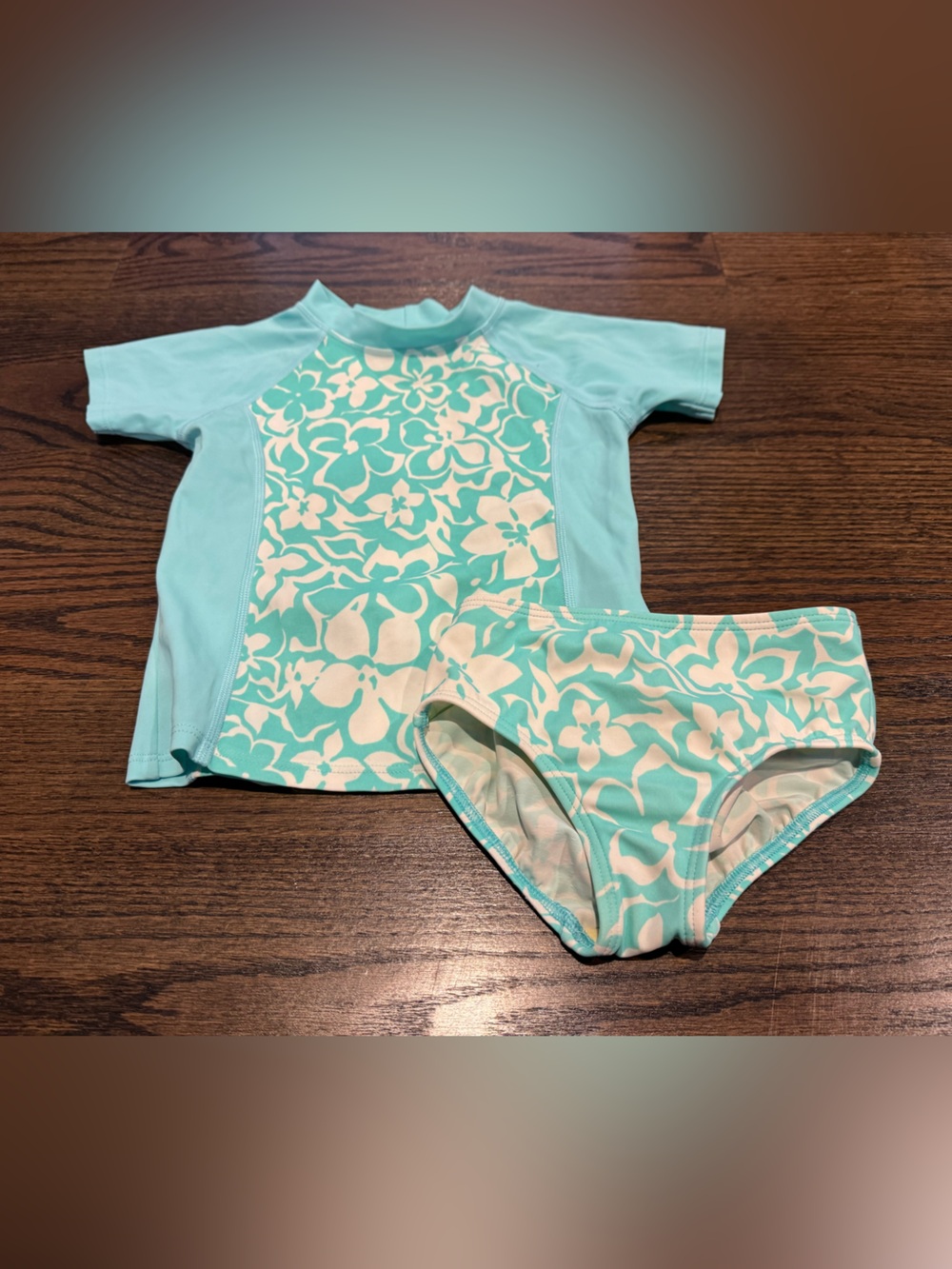 Lands' End Girls Aqua and White Swim Set